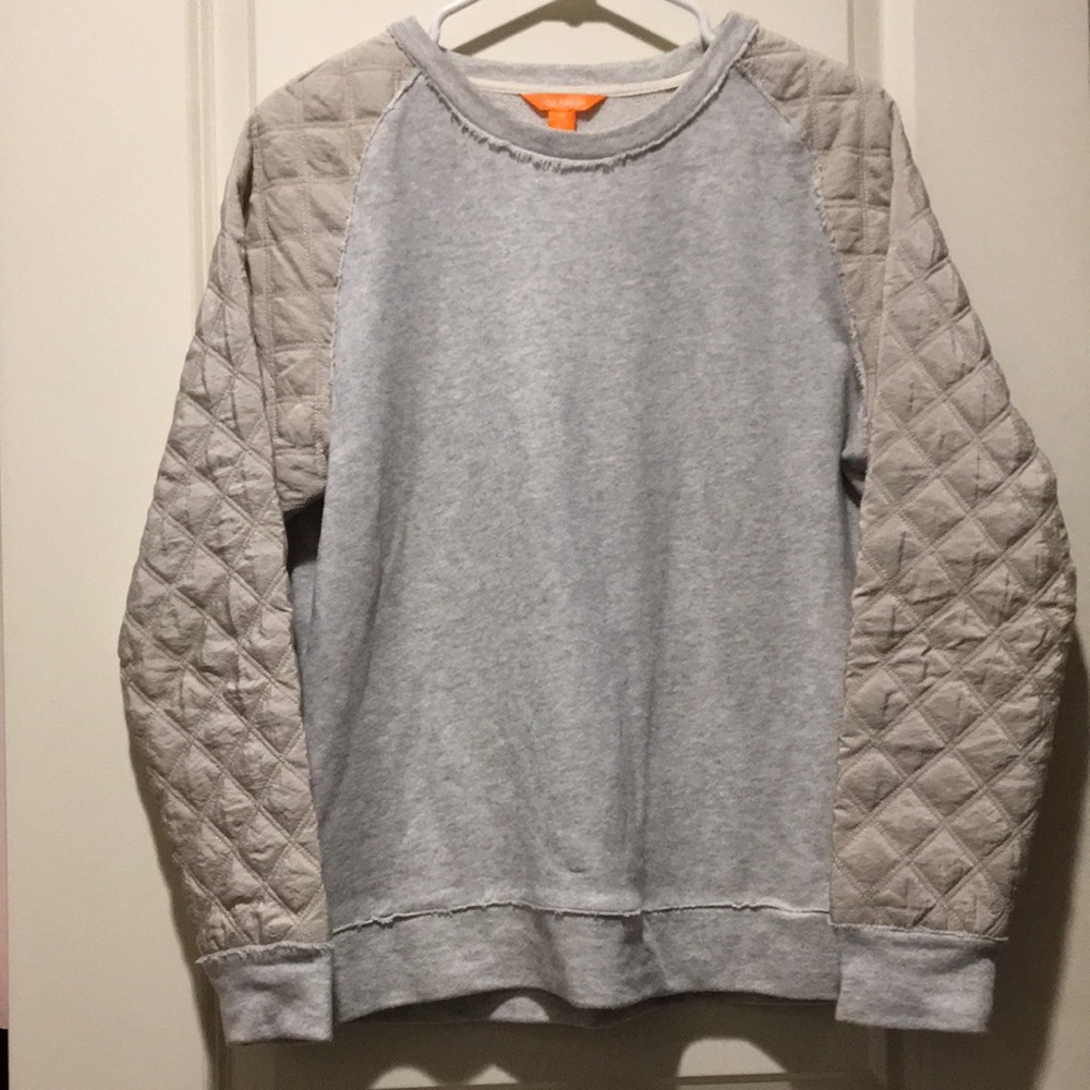 Joe Fresh womens quilted Pullover sweatshirt top long sleeves size L grey beige